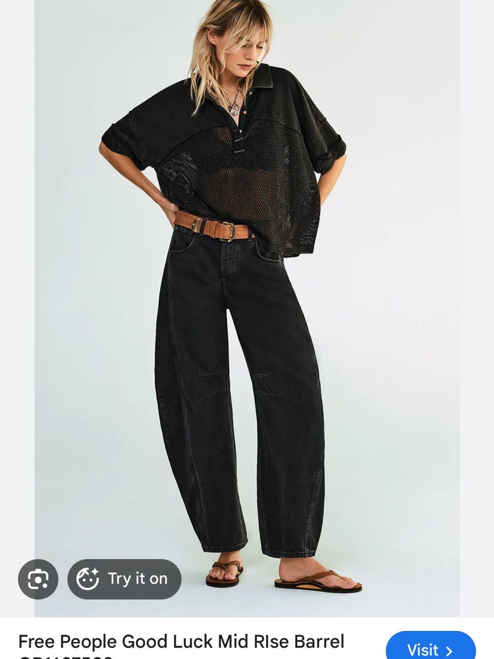 We the Free People Good Luck Mid RIse Barrel Jeans Denim Black Wash size 14 32